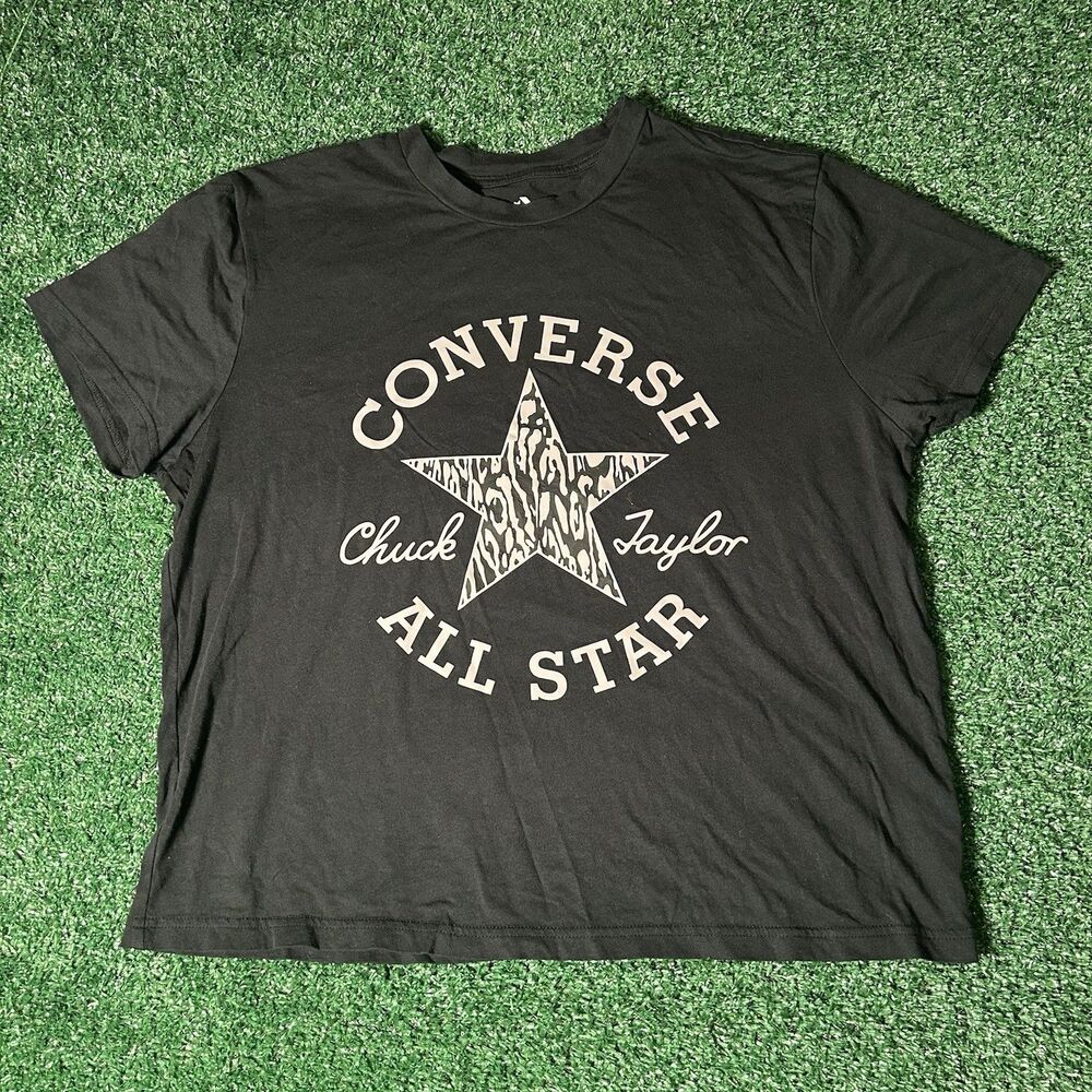 Converse Chuck Taylor All Star T Shirt Womens XL Black White Zebra Print Graphic